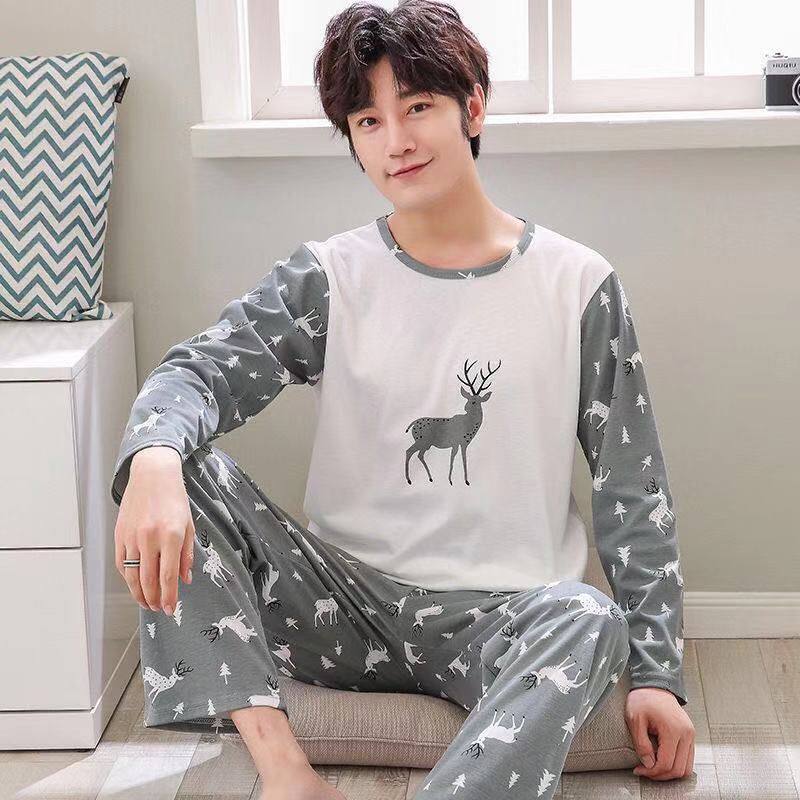 Pajamas for Men Spring & Fall Imitation Cotton Long-Sleeved Can Be Worn Outside All Seasons Casual Stripesd Plus Size Loose Men's Home Wear Set