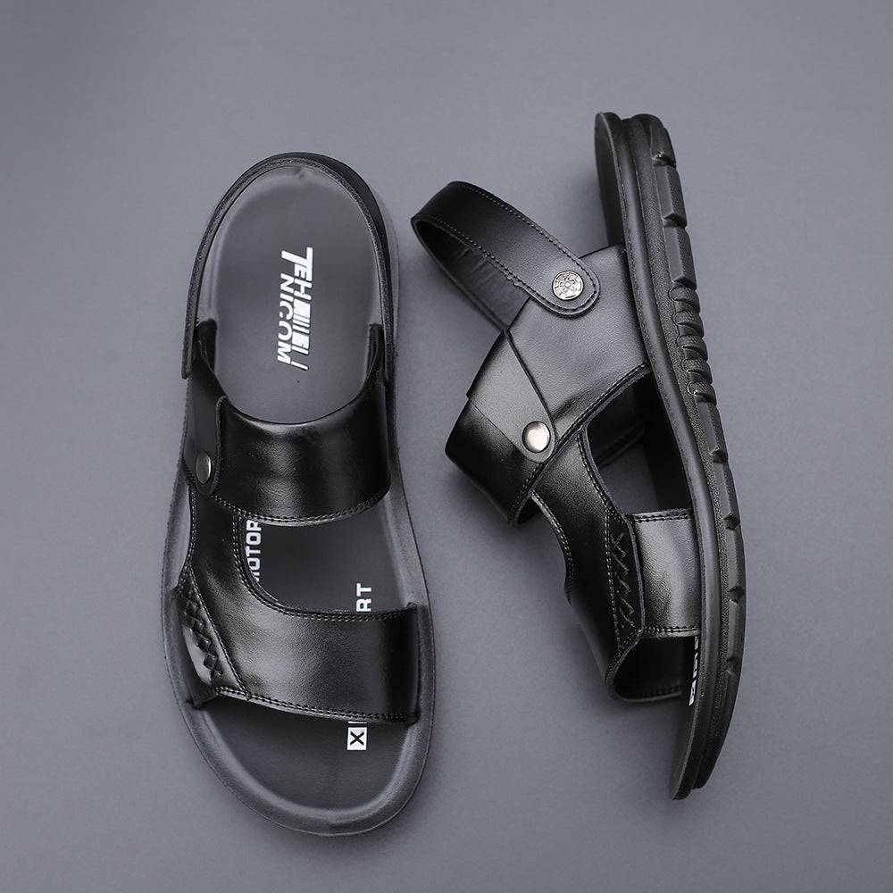 Men's Sandals Genuine Leather Summer New Breathable Large Size Beach Shoes Soft Sole Casual Sandals and Slippers Large Size Men's Shoes