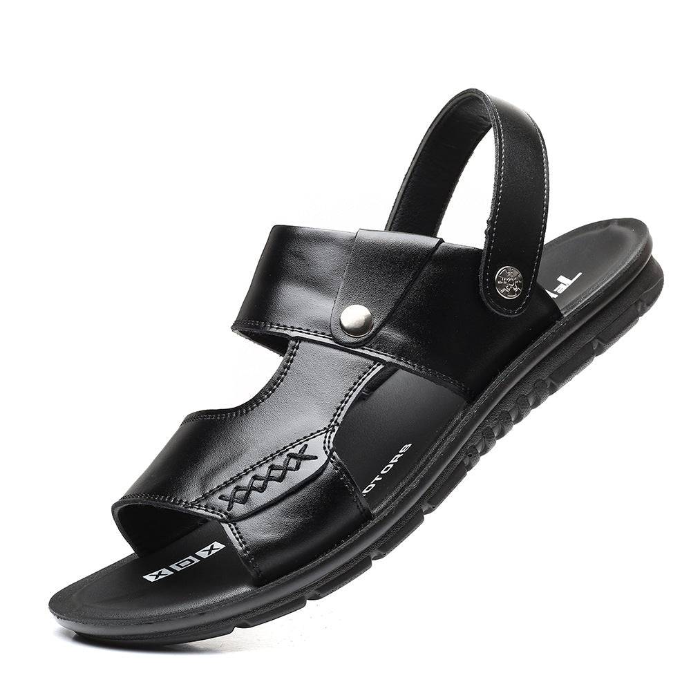 Men's Sandals Genuine Leather Summer New Breathable Large Size Beach Shoes Soft Sole Casual Sandals and Slippers Large Size Men's Shoes