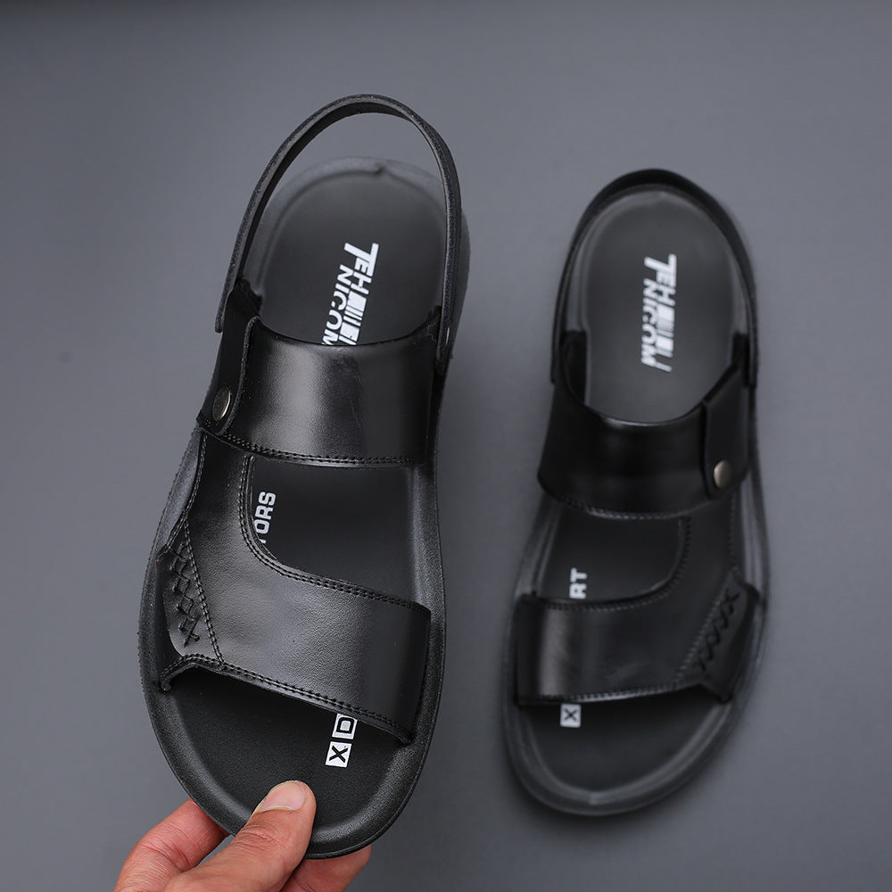 Men's Sandals Genuine Leather Summer New Breathable Large Size Beach Shoes Soft Sole Casual Sandals and Slippers Large Size Men's Shoes