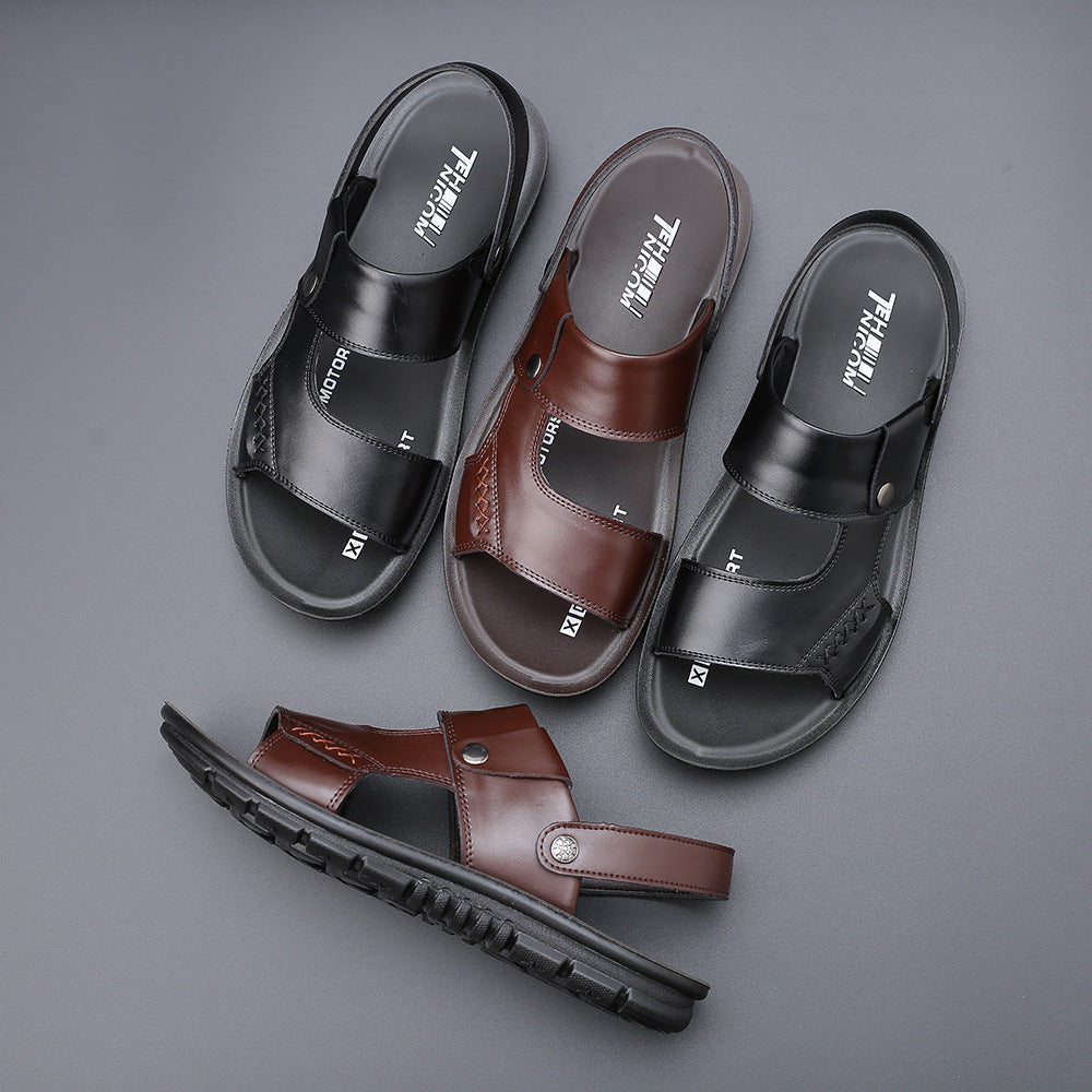 Men's Sandals Genuine Leather Summer New Breathable Large Size Beach Shoes Soft Sole Casual Sandals and Slippers Large Size Men's Shoes