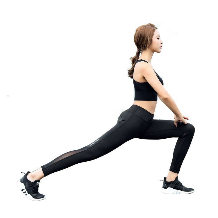 High-Waisted Butt-Lifting Fitness Pants for Women, Nine-Point Mesh Sexy Outer Wear Running Quick-Drying Slimming Leg Tight Elastic Sports Pants