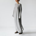 2023 new cotton and linen dress long sleeve off-neck lace-up dress - stoutforge