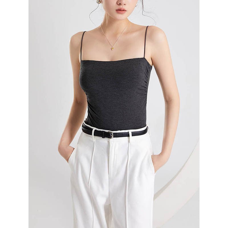 2026 New Style Pleated Camisole with Chest Pads, Integrated Bra, and Outerwear for Women in Summer - stoutforge