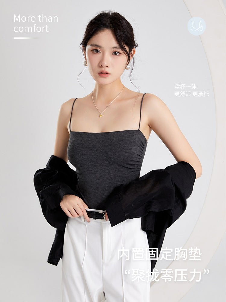 2026 New Style Pleated Camisole with Chest Pads, Integrated Bra, and Outerwear for Women in Summer - stoutforge