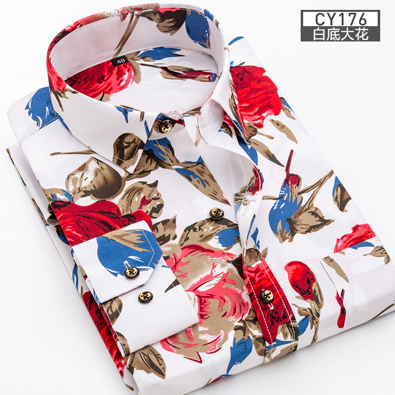 New Men's Printed Long-Sleeved Shirt, Korean Style Slim Fit, Youth Fashion, Casual and Versatile Shirt, Cross-Border Bestseller in Europe and America