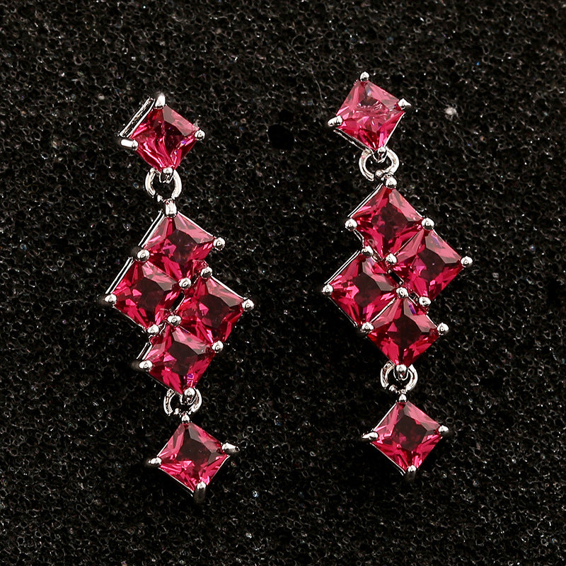 Qingxing AAA Square Zircon Inlaid Geometric Style S925 Silver Pin Earrings Korean Earrings Factory Outlet