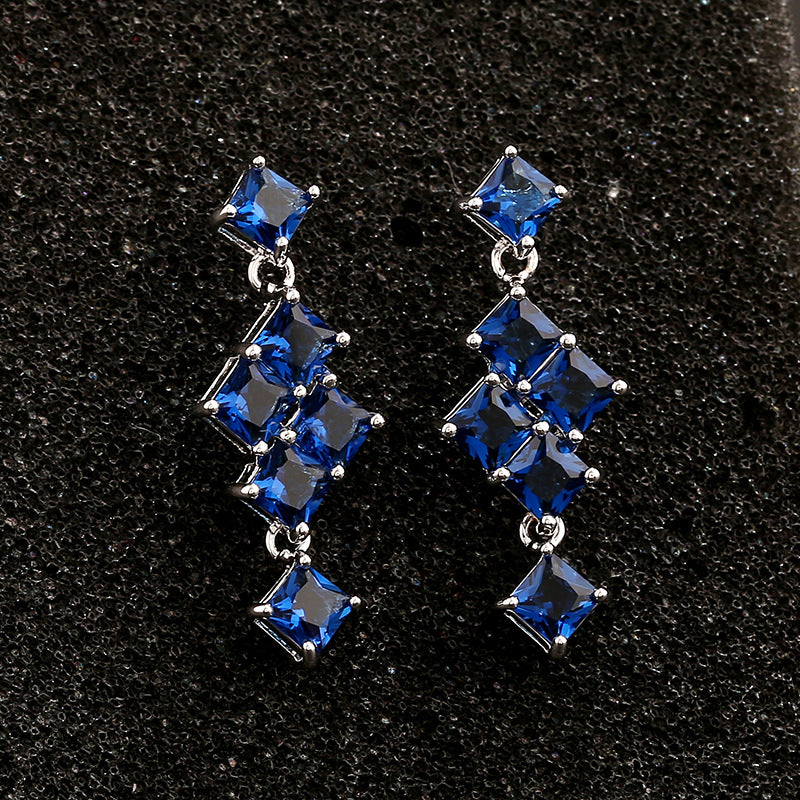 Qingxing AAA Square Zircon Inlaid Geometric Style S925 Silver Pin Earrings Korean Earrings Factory Outlet