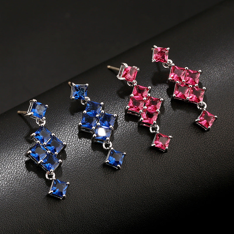 Qingxing AAA Square Zircon Inlaid Geometric Style S925 Silver Pin Earrings Korean Earrings Factory Outlet