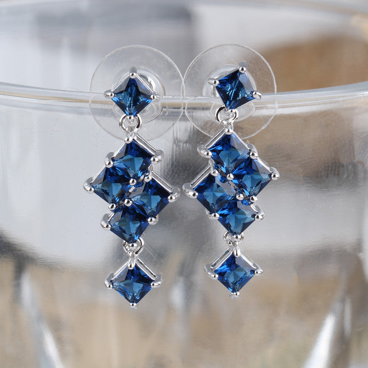 Qingxing AAA Square Zircon Inlaid Geometric Style S925 Silver Pin Earrings Korean Earrings Factory Outlet