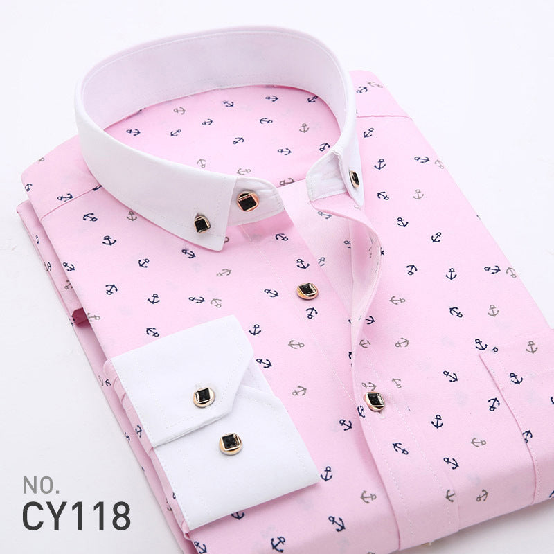 New Men's Printed Long-Sleeved Shirt, Korean Style Slim Fit, Youth Fashion, Casual and Versatile Shirt, Cross-Border Bestseller in Europe and America