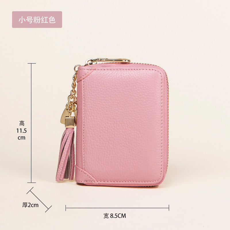 Foreign Trade Card Bag Women's Multi-Card Cowhide Anti-Theft Brush RFID Leather Anti-Degaussing Card Clip Zipper Credit Driver's License