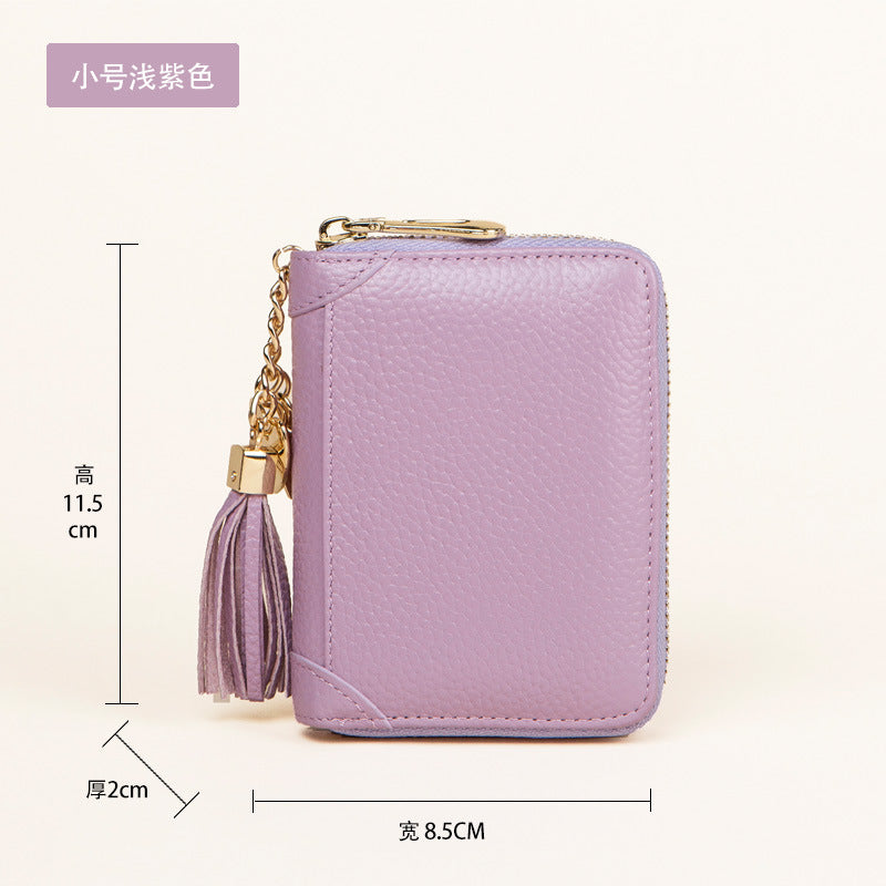 Foreign Trade Card Bag Women's Multi-Card Cowhide Anti-Theft Brush RFID Leather Anti-Degaussing Card Clip Zipper Credit Driver's License