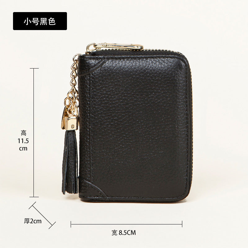Foreign Trade Card Bag Women's Multi-Card Cowhide Anti-Theft Brush RFID Leather Anti-Degaussing Card Clip Zipper Credit Driver's License