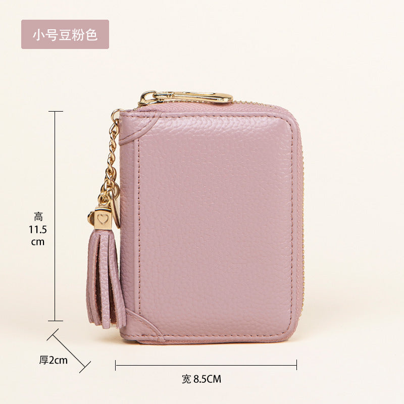 Foreign Trade Card Bag Women's Multi-Card Cowhide Anti-Theft Brush RFID Leather Anti-Degaussing Card Clip Zipper Credit Driver's License