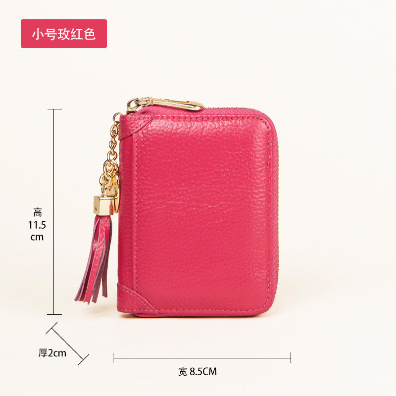 Foreign Trade Card Bag Women's Multi-Card Cowhide Anti-Theft Brush RFID Leather Anti-Degaussing Card Clip Zipper Credit Driver's License