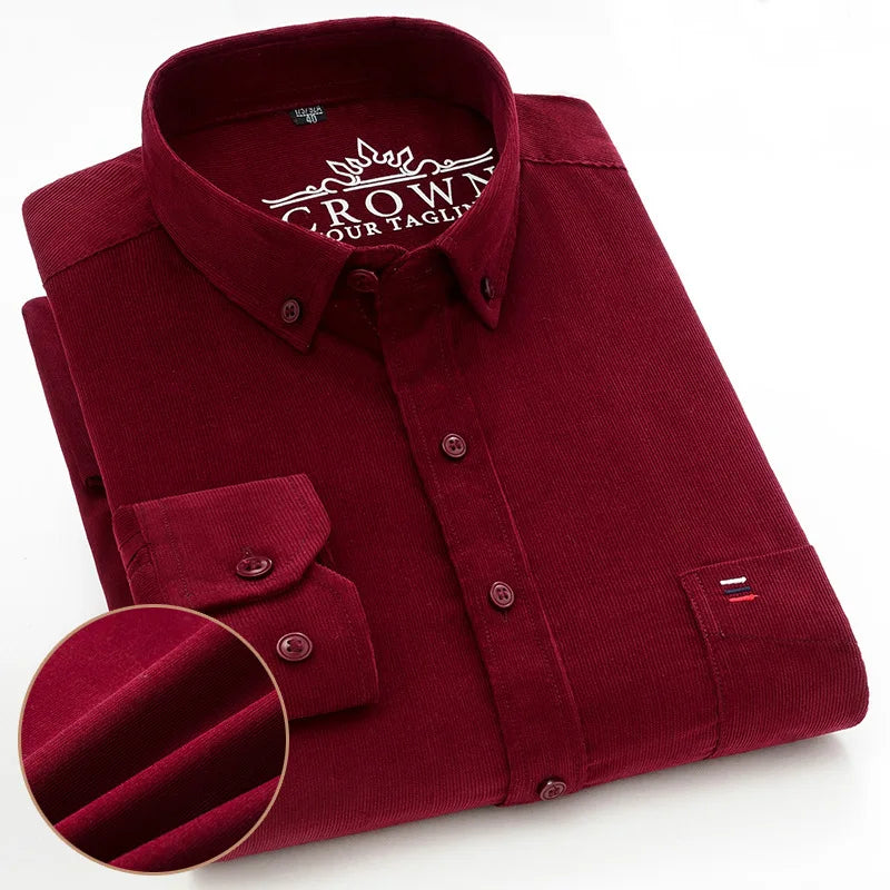 100% Cotton Men's Corduroy Shirts Long Sleeve Casual Regular Fit Business Dress Shirts  Man Comfortable Pocket Clothes 7XL 6XL