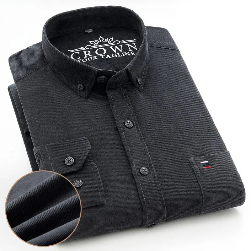 100% Cotton Men's Corduroy Shirts Long Sleeve Casual Regular Fit Business Dress Shirts  Man Comfortable Pocket Clothes 7XL 6XL