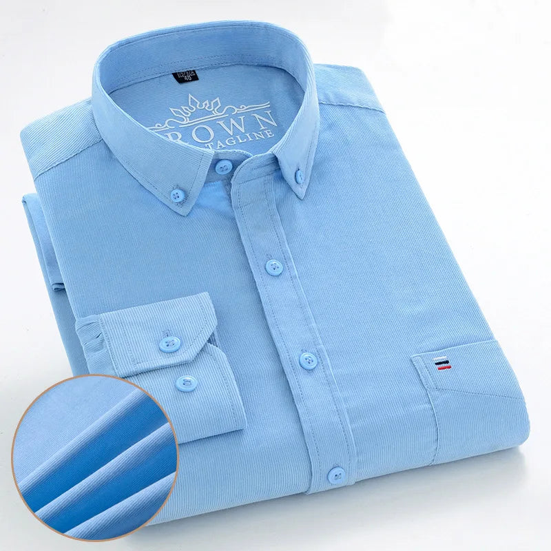 100% Cotton Men's Corduroy Shirts Long Sleeve Casual Regular Fit Business Dress Shirts  Man Comfortable Pocket Clothes 7XL 6XL