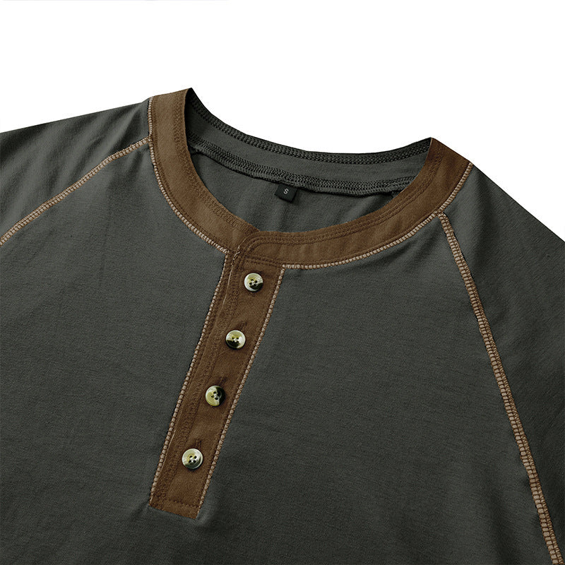 European and American Men's Tall Short-sleeved Heavyweight Henry Shirt Cross-border Large Size Men's Round Neck T-shirt Outdoor Basic Style
