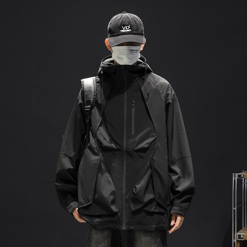 Plus Size Men's Loose Trendy Windproof Work Jacket for Spring and Autumn, Casual Oversized Jacket for Big and Tall Men