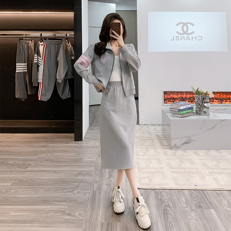 2025 Early Autumn Baseball Suit Women's Zipper Jacket with Mid-Length Skirt Fashionable Tall and Slim Big Long Leg suit Women