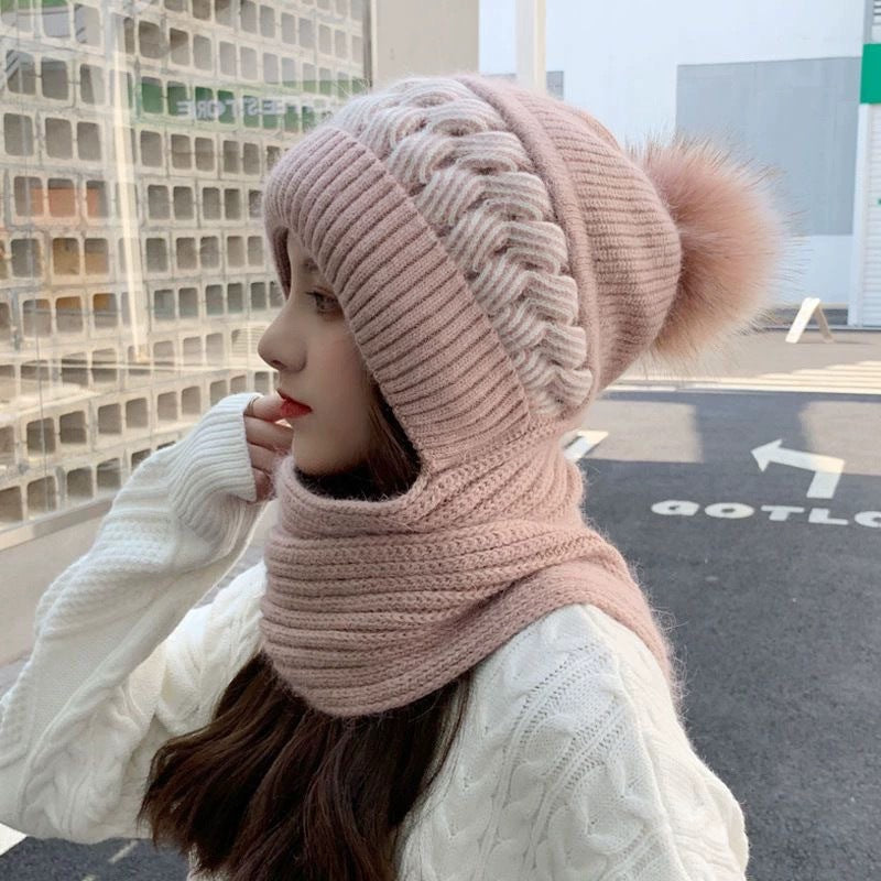 Hat Women's Autumn and Winter Velvet Scarf Ear Protection Warm Hat Outdoor Riding Hat Neck Protection Winter Hat Knitted Hat Wool Hat