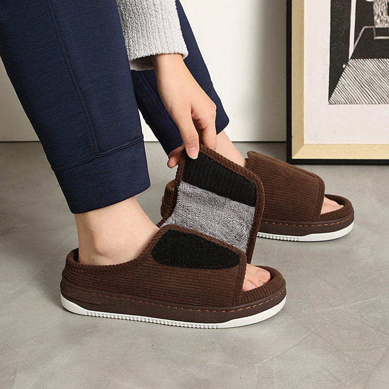 Velcro Adjustable Linen Slippers for Middle-Aged and Elderly People Breathable Foreign Trade Large Size Men and Women Outer Wear Non-Slip Home Shoes for the Elderly