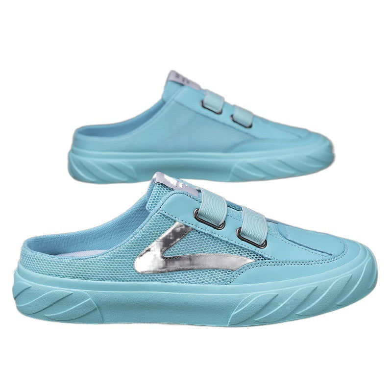 Canvas Shoes Men's Half-Slip Summer Mesh Breathable Trendy Casual Thin Toe-Toe Heelless Lazy Slip-On Trendy Shoes