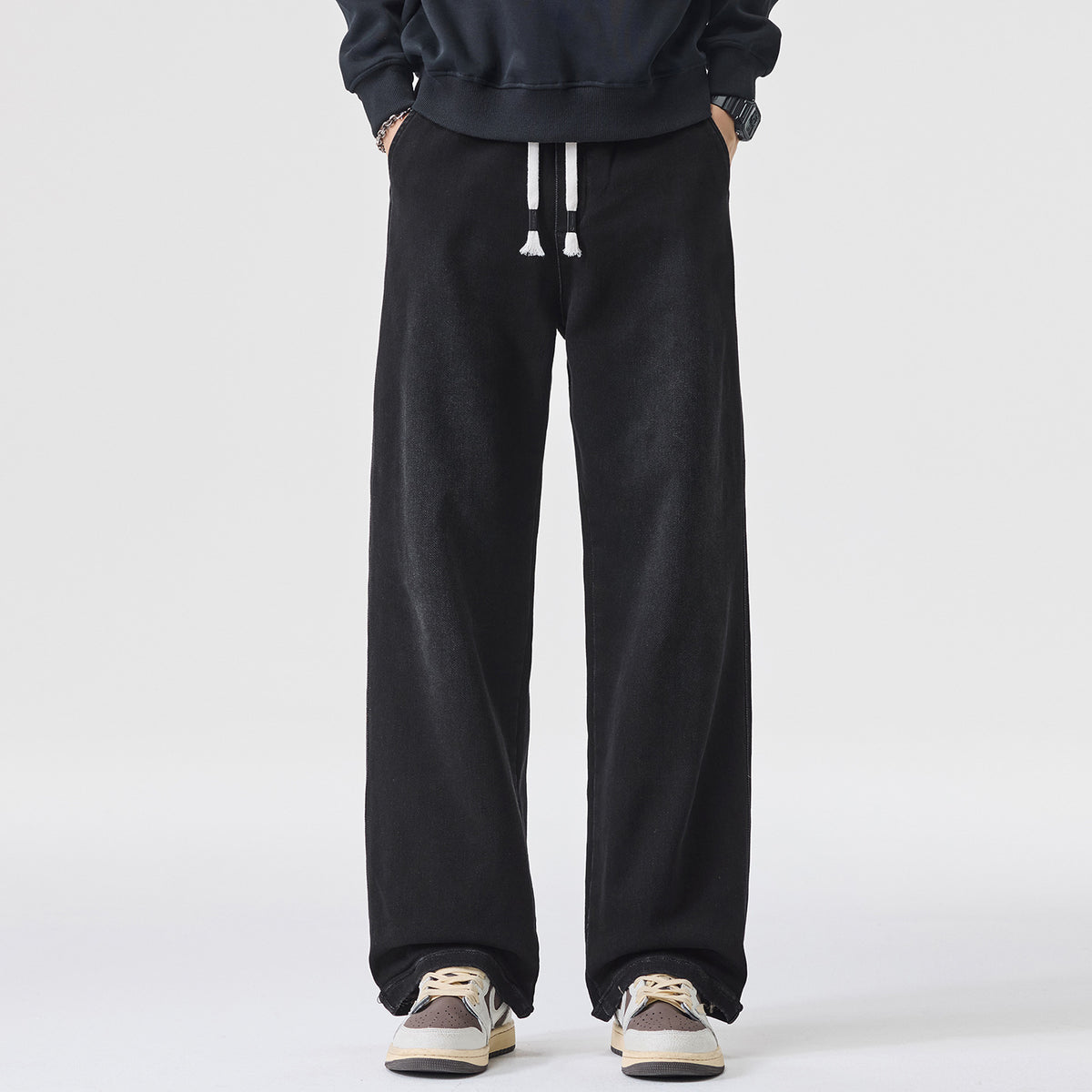 Plus Size Men's Autumn and Winter New Tall Extended Wide-Leg Jeans Men's Loose Versatile Casual Straight Pants