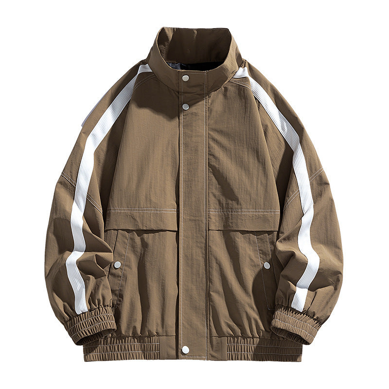 Spring and Autumn Men's Large Size Casual Sports Jacket Men's Fat Boys Plus Fat Extra Large American Trendy Brand Stand Collar Jacket Men's Clothing