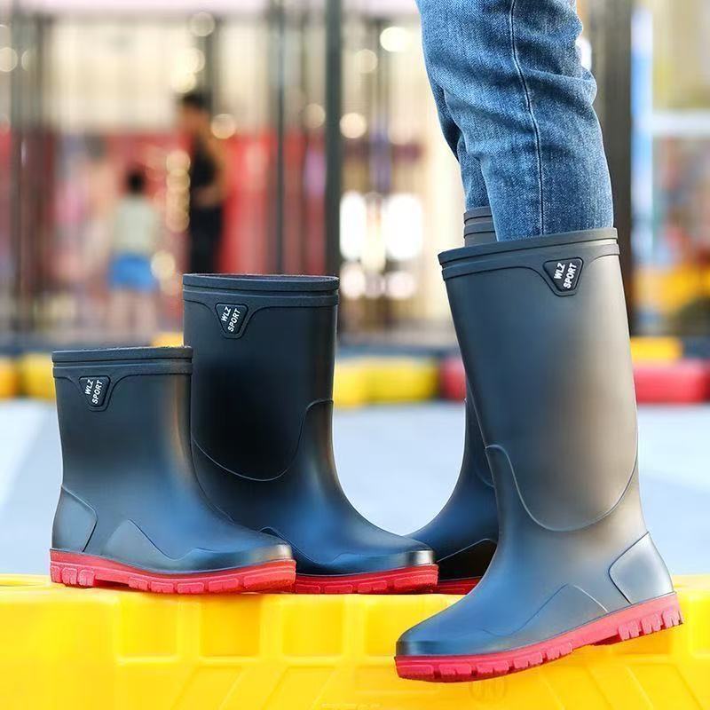 New Foreign Trade Style High-Tube Men's Water Boots, Mid-Tube Outdoor Waterproof Non-Slip Long-Tube Warm Thickened Fishing Rubber Shoes