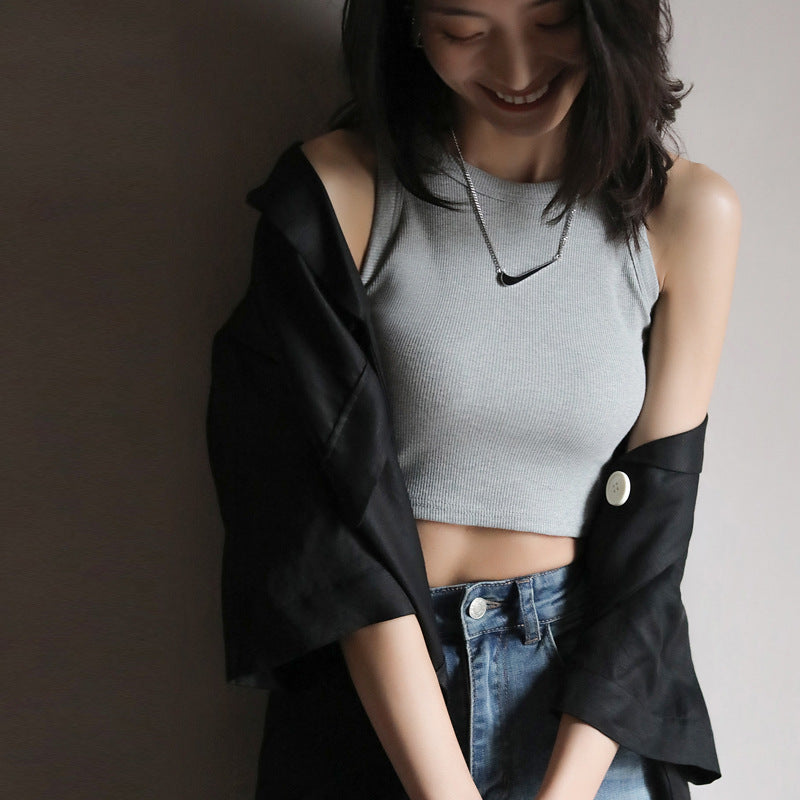 Internet Celebrity Short Black Bottoming Threaded Camisole Women's Summer Inner Sleeveless Design Outer Top Trbottomy Small