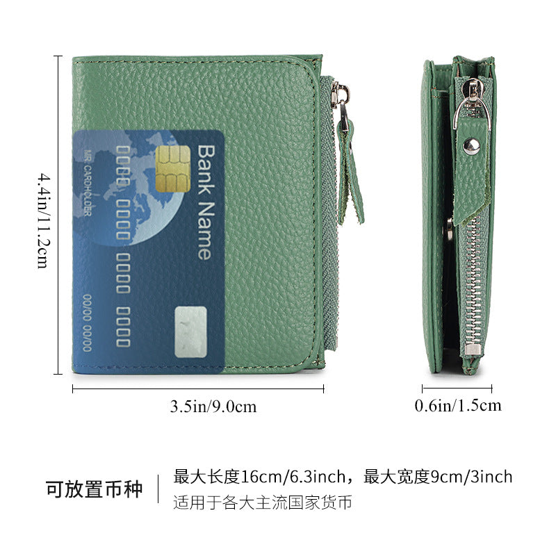2025 Short Wallet Women's Genuine Leather Ultra-Thin Wallet Card Holder High-End First-Layer Cowhide Wallet Japanese Cross-Border