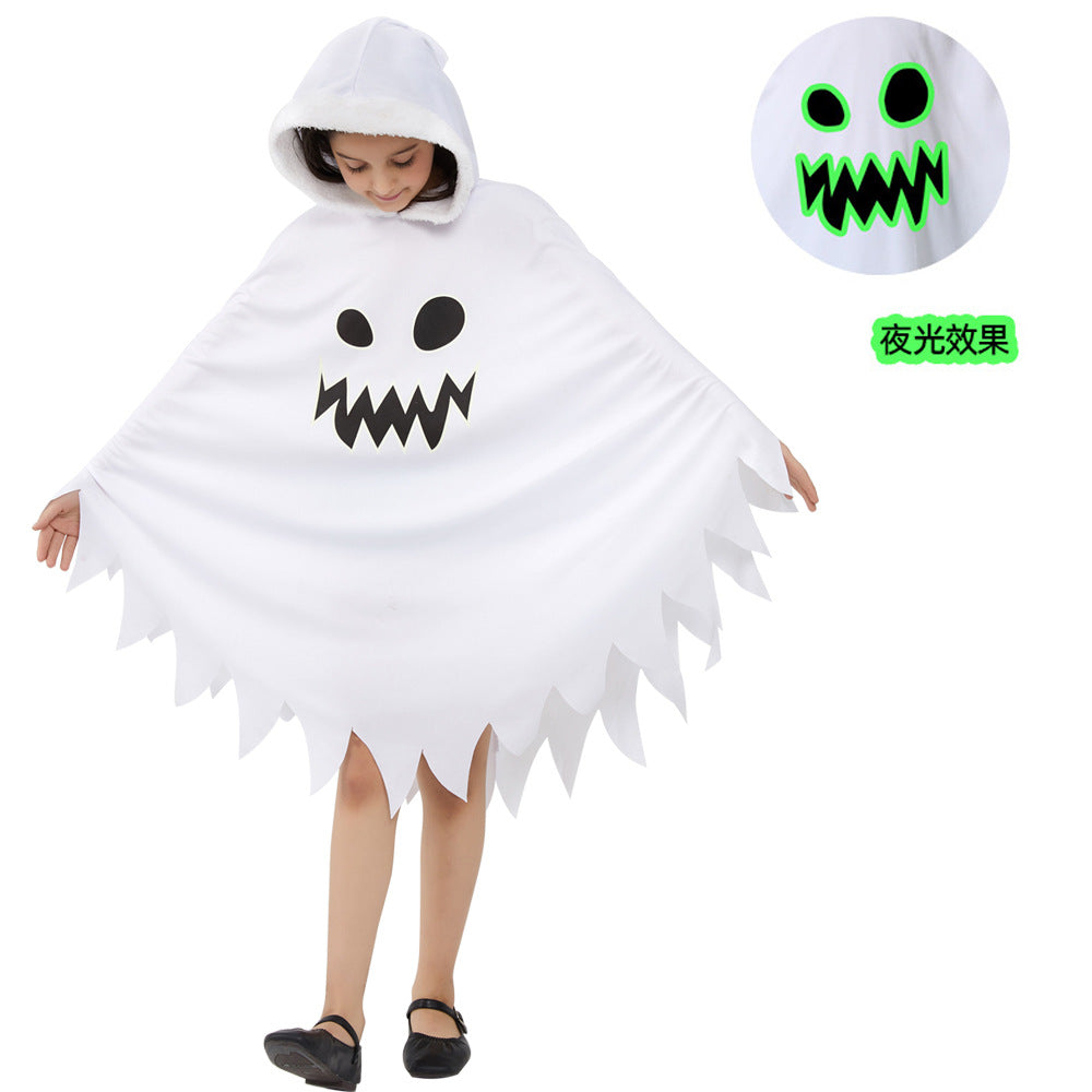 Cross Border Children's White Ghost Luminous Ghostface Cloak Halloween Cosplay Theme Party Dress Up Costume