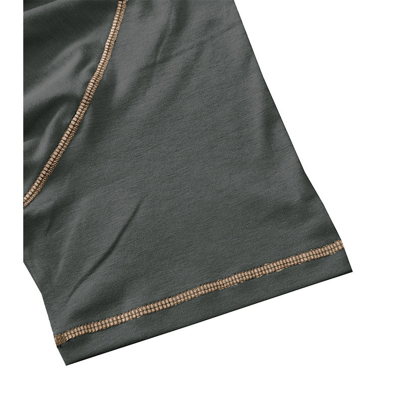 European and American Men's Tall Short-sleeved Heavyweight Henry Shirt Cross-border Large Size Men's Round Neck T-shirt Outdoor Basic Style