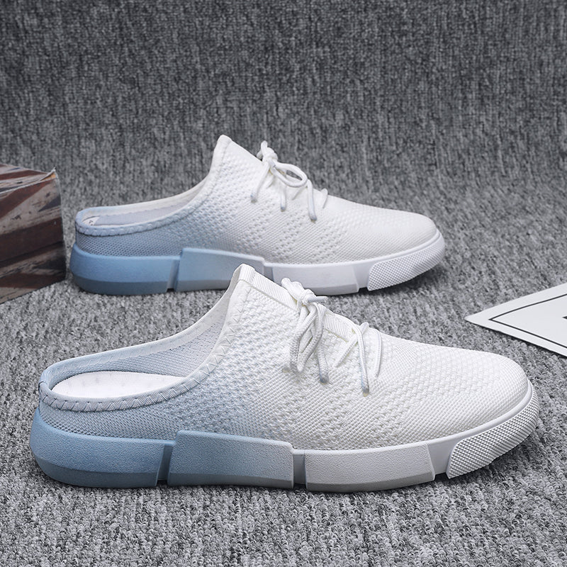 Canvas Shoes Men's Half-Slip Summer Mesh Breathable Trendy Casual Thin Toe-Toe Heelless Lazy Slip-On Trendy Shoes