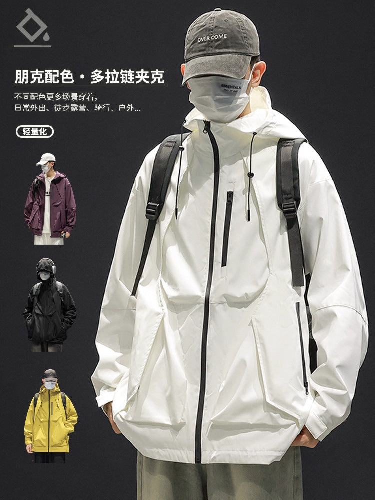 Plus Size Men's Loose Trendy Windproof Work Jacket for Spring and Autumn, Casual Oversized Jacket for Big and Tall Men