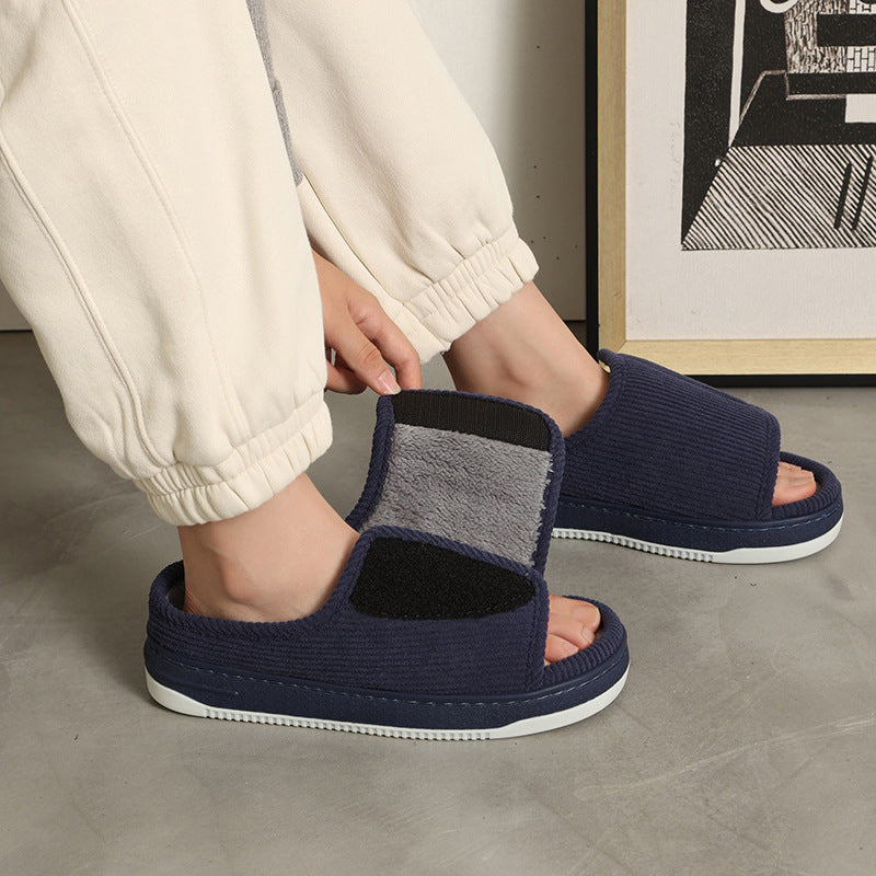 Velcro Adjustable Linen Slippers for Middle-Aged and Elderly People Breathable Foreign Trade Large Size Men and Women Outer Wear Non-Slip Home Shoes for the Elderly