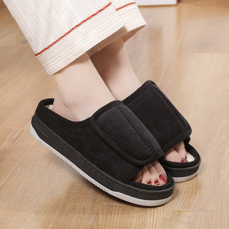 Velcro Adjustable Linen Slippers for Middle-Aged and Elderly People Breathable Foreign Trade Large Size Men and Women Outer Wear Non-Slip Home Shoes for the Elderly