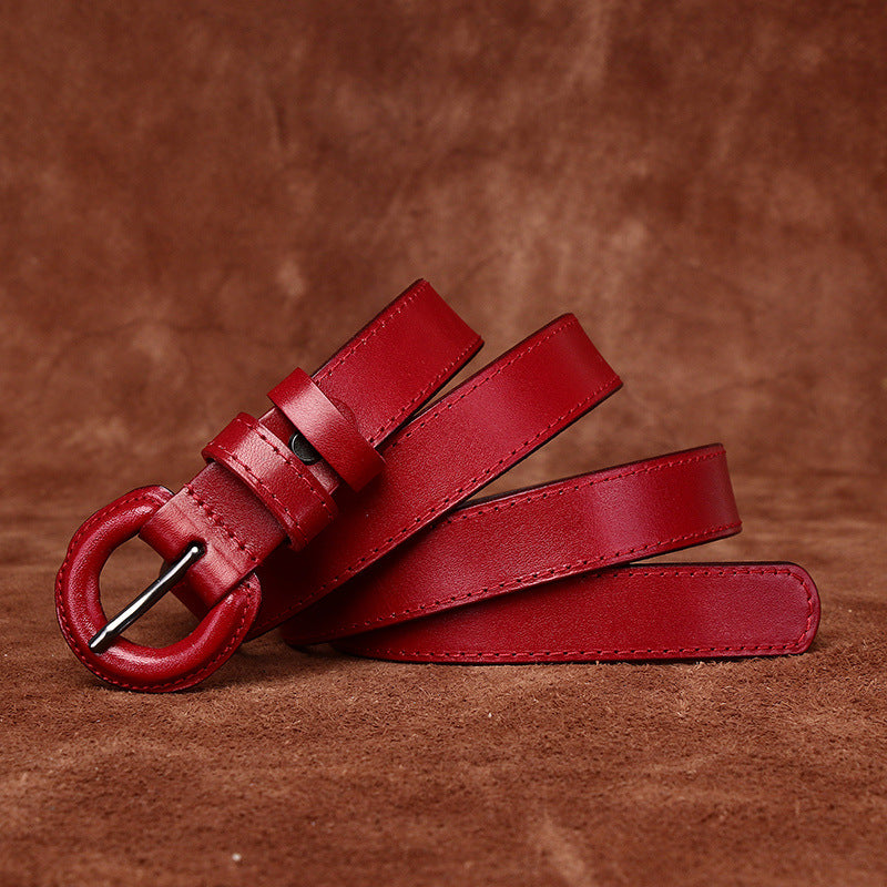 2.2CM wide anti-allergy belt Women's genuine leather pin buckle first layer cowhide fashionable simple all-match decorative pants belt