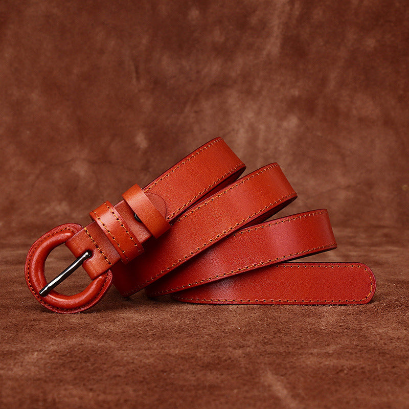 2.2CM wide anti-allergy belt Women's genuine leather pin buckle first layer cowhide fashionable simple all-match decorative pants belt