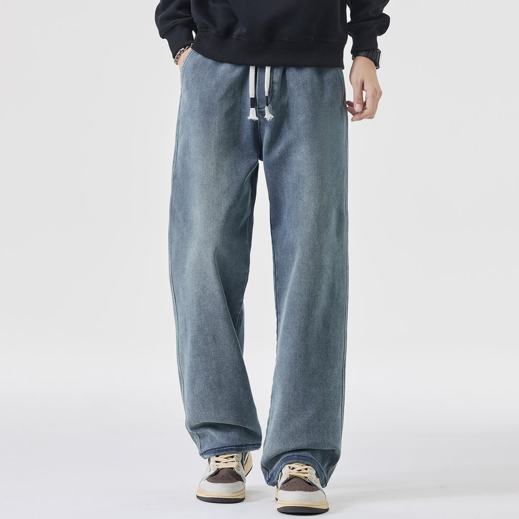 Plus Size Men's Autumn and Winter New Tall Extended Wide-Leg Jeans Men's Loose Versatile Casual Straight Pants