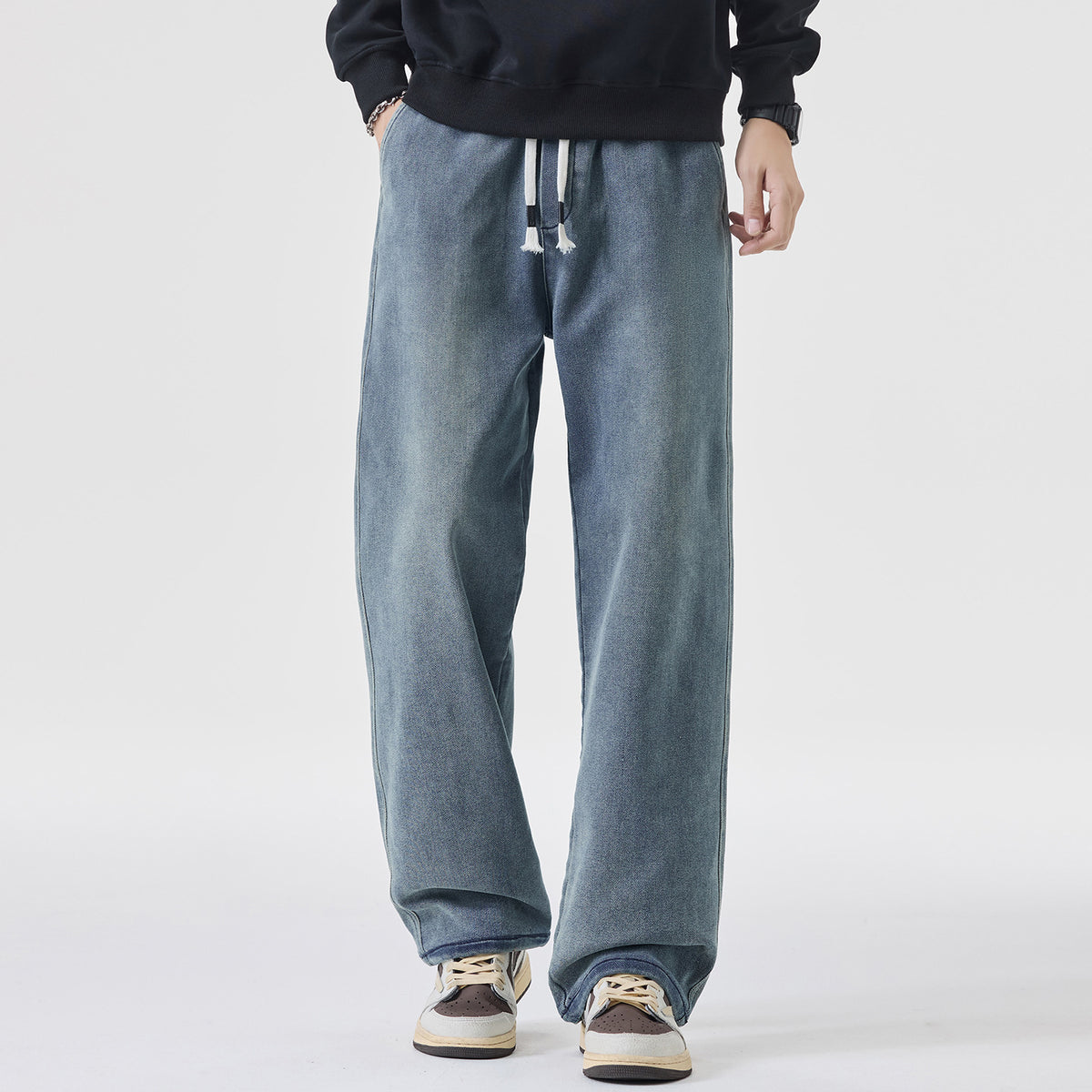Plus Size Men's Autumn and Winter New Tall Extended Wide-Leg Jeans Men's Loose Versatile Casual Straight Pants