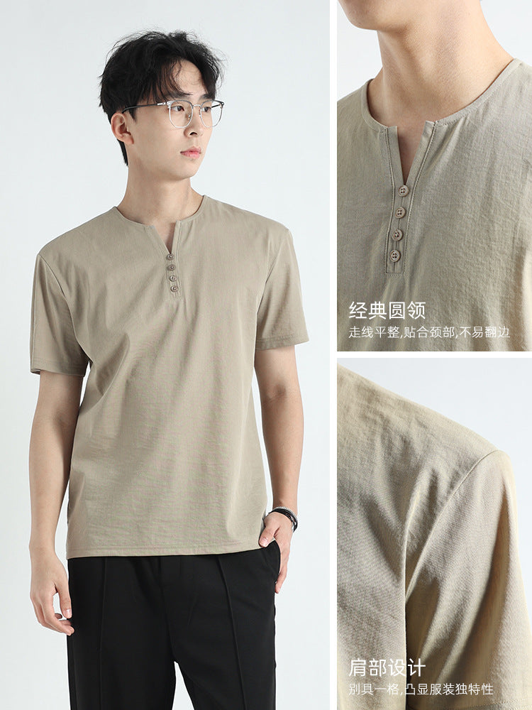High-End Men's Short-Sleeved T-Shirt Trendy Men's Clothing Accessible Luxury High-End Summer Men's Casual Cotton and Linen Thin Quick-Drying Men's Clothing