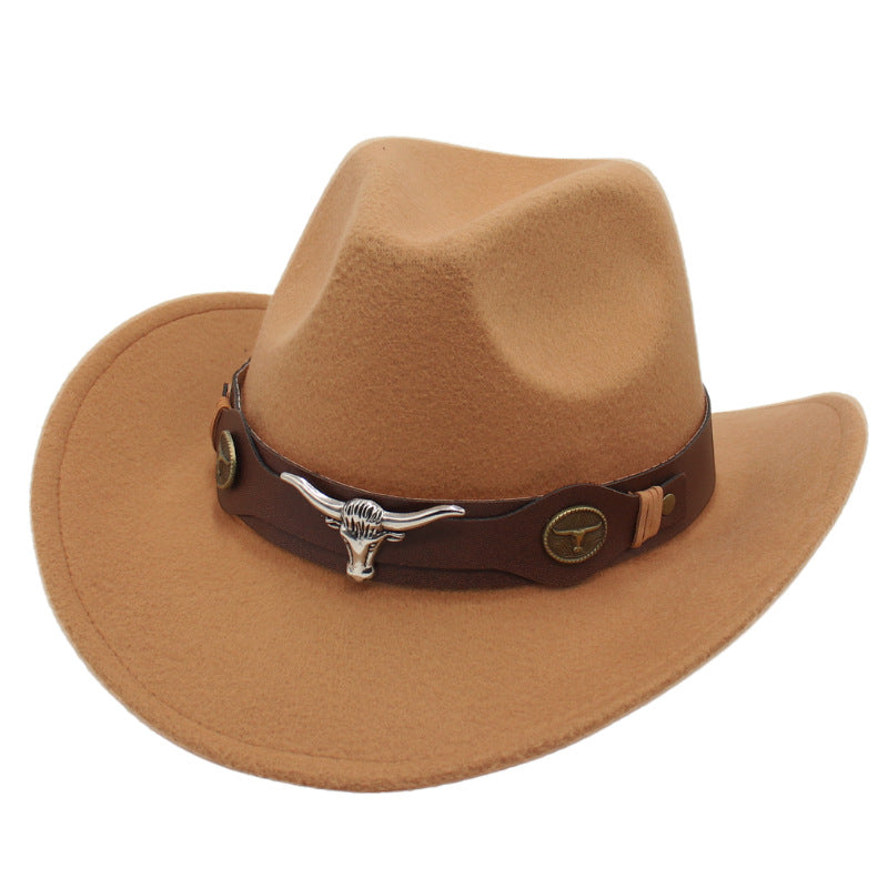 American Retro Western Knight Hat Men's Top Hat Spring and Autumn Jazz Hat Women's British Casual High-End Large-Brimmed Woolen Hat Women's