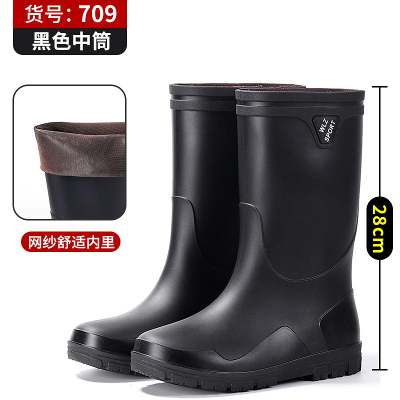 New Thickened High-Tube Men's Waterproof Non-Slip Warm Outdoor Fishing Rubber Boots with Drawstring