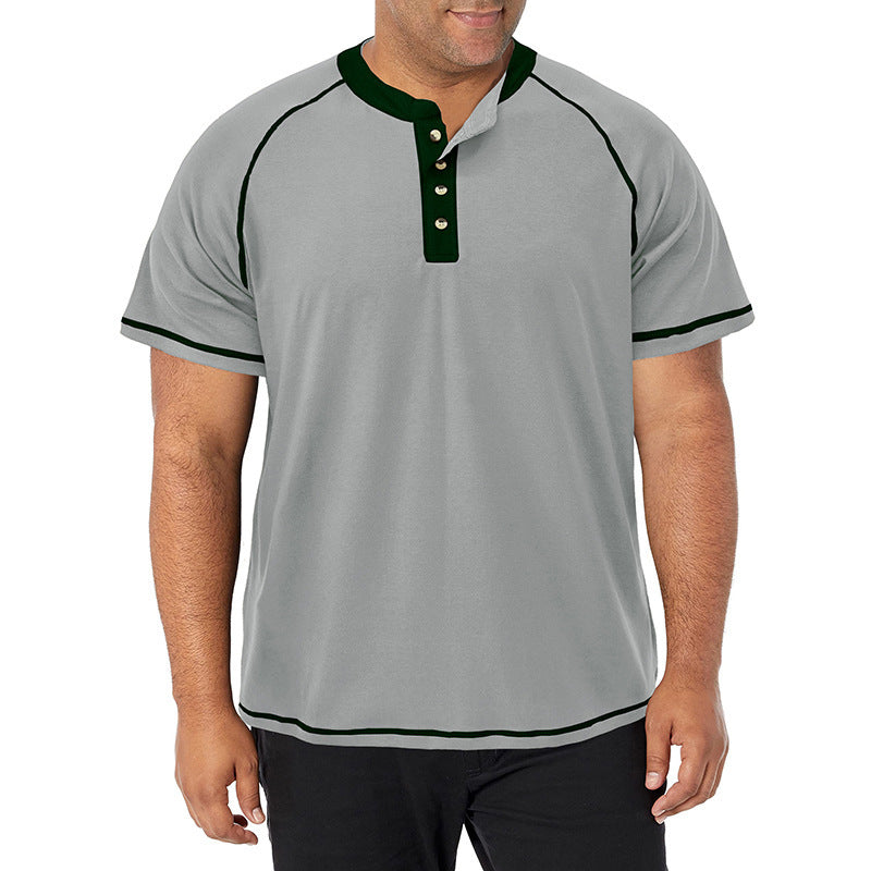 European and American Men's Tall Short-sleeved Heavyweight Henry Shirt Cross-border Large Size Men's Round Neck T-shirt Outdoor Basic Style