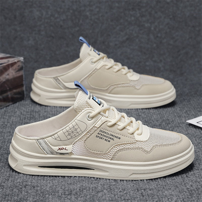 Canvas Shoes Men's Half-Slip Summer Mesh Breathable Trendy Casual Thin Toe-Toe Heelless Lazy Slip-On Trendy Shoes
