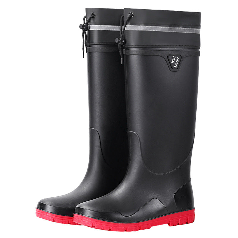 New Thickened High-Tube Men's Waterproof Non-Slip Warm Outdoor Fishing Rubber Boots with Drawstring